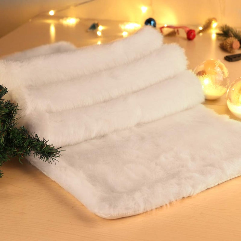 OurWarm Christmas Table Runner 72 x 15 Inch, Snowy White Faux Fur Table Runner for Christmas Table Decorations - Image 3